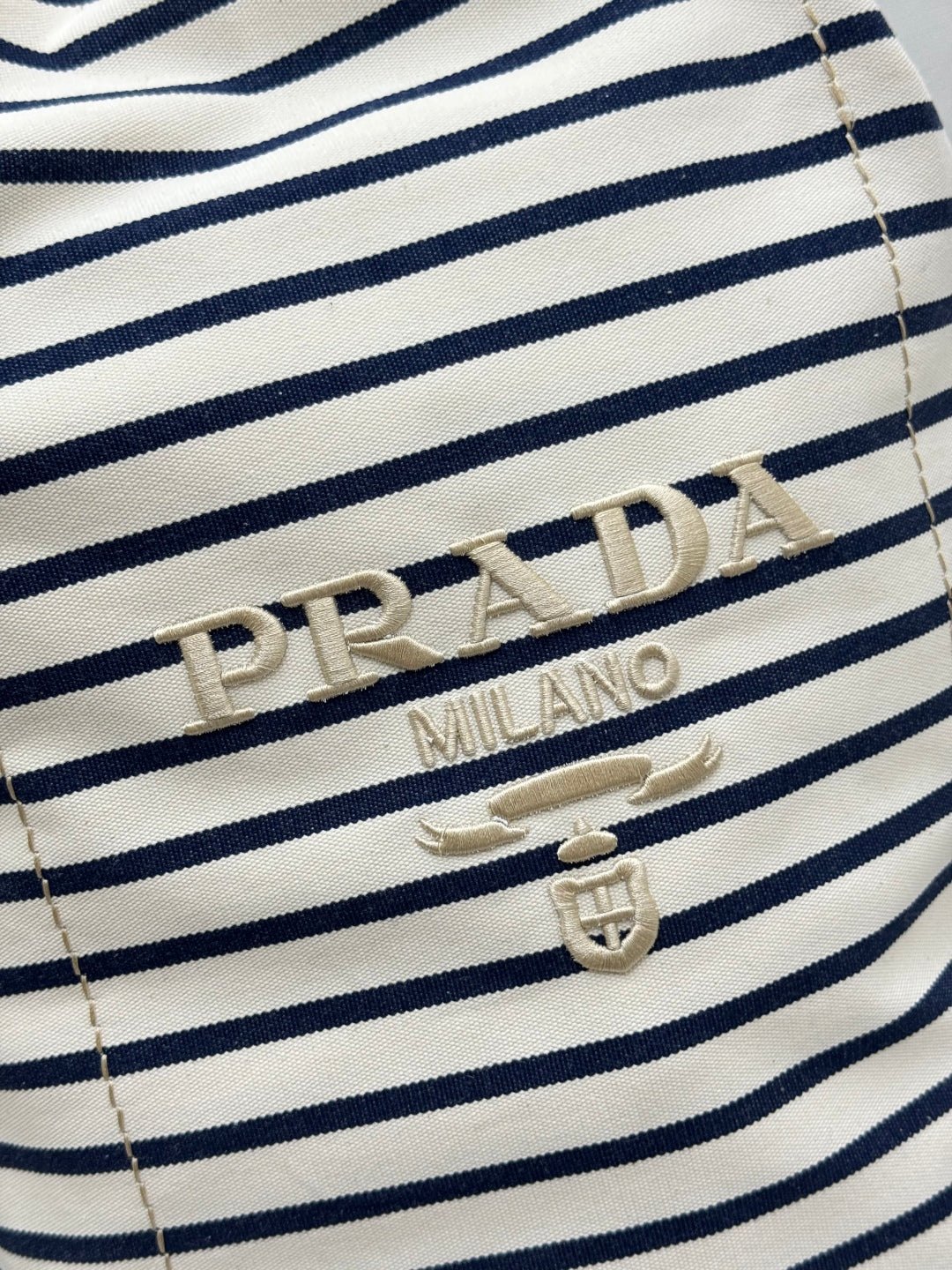 PRADA 25S DRAWSTRING BACKPACK 55 IN HORIZONTAL STRIPES CANVAS SILVER HARDWARE