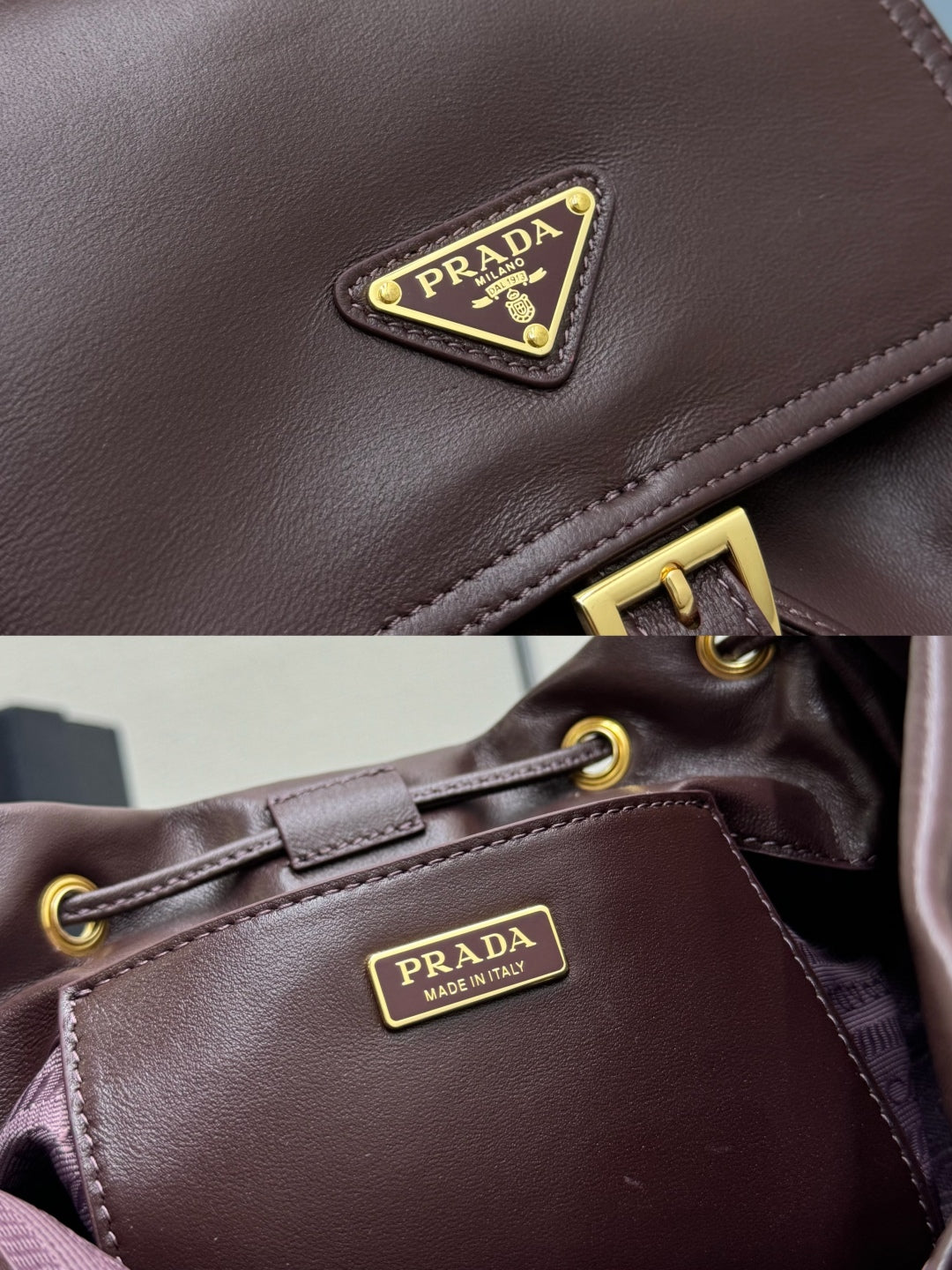 PRADA 25S EXPLORE MEDIUM BACKPACK 29 IN SIENNA CALFSKIN GOLD HARDWARE