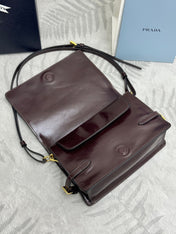 PRADA 25S SHOULDER BAG 23 IN DARK BROWN CALFSKIN GOLD HARDWARE