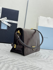 PRADA 25S SHOULDER BAG 23 IN DARK BROWN CALFSKIN GOLD HARDWARE
