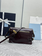 PRADA 25S SHOULDER BAG 23 IN DARK BROWN CALFSKIN GOLD HARDWRE