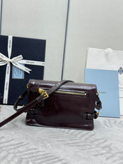 PRADA 25S SHOULDER BAG 23 IN DARK BROWN CALFSKIN GOLD HARDWARE