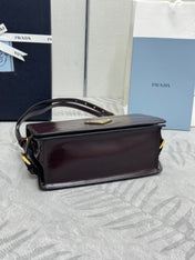 PRADA 25S SHOULDER BAG 23 IN DARK BROWN CALFSKIN GOLD HARDWARE