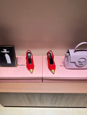 BALMAIN 26S SLINGBACK HEELS 100 MM IN RED SUEDE