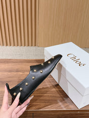 CHLOE 26S STUDDED LOAFERS IN BLACK CALFSKIN