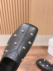 CHLOE 26S STUDDED LOAFERS IN BLACK CALFSKIN