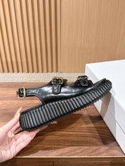 CHLOE 26S PLATFORM SANDALS IN BLACK CALFSKIN