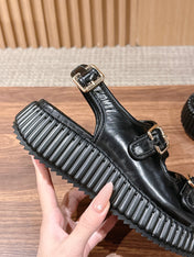 CHLOE 26S PLATFORM SANDALS IN BLACK CALFSKIN