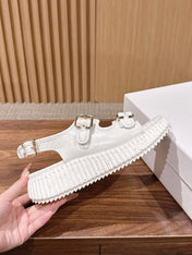 CHLOE 26S PLATFORM SANDALS IN WHITE CALFSKIN