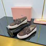 BOAT SHOES IN BROWN CALFSKIN AND BEIGE CANVAS