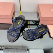RIVIERE SANDALS IN BLACK CALFSKIN DARK BLUE CORD