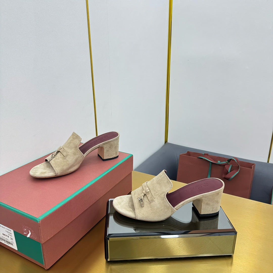 LP BLOCK HEEL SANDALS 25S IN BEIGE SUEDE