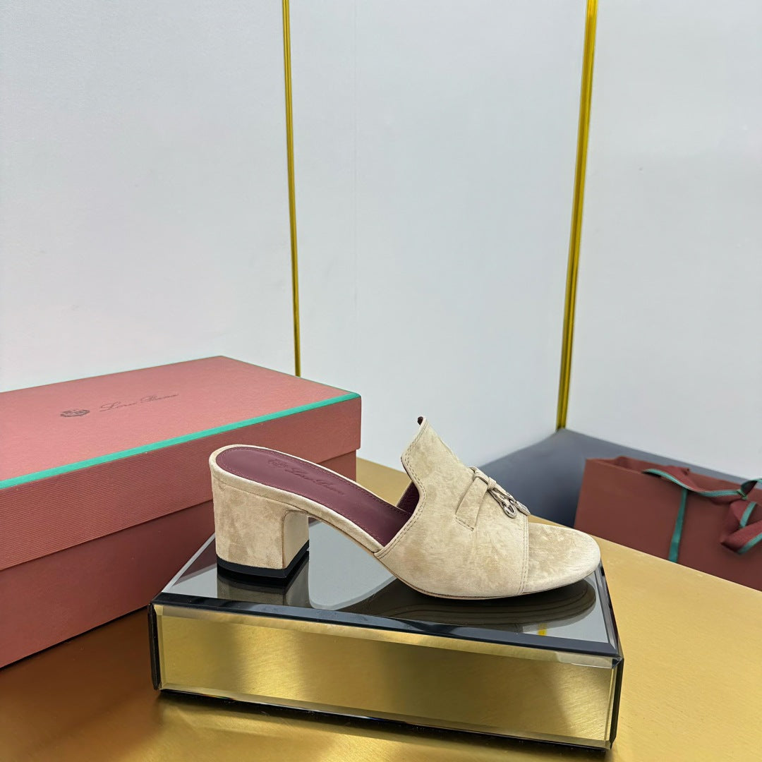 LP BLOCK HEEL SANDALS 25S IN BEIGE SUEDE