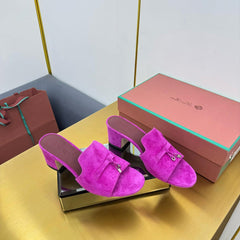 LP BLOCK HEEL SANDALS 25S IN DARK PURPLE SUEDE