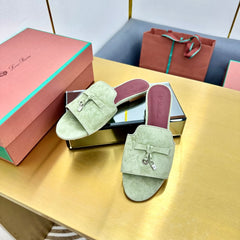 LP SANDALS 25S IN SAGE GREEN SUEDE WITH SILVER HARDWARE