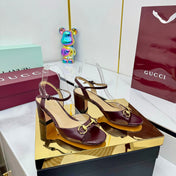GG HEELED SANDALS 25S 65 MM IN DARK RED LAMBSKIN WITH GOLD HARDWARE