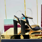 GG HEELED SANDALS 25S 95 MM IN BLACK LAMBSKIN WITH GOLD HARDWARE
