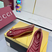 GG BALLET FLATS 25S IN RED LAMBSKIN MIX GLOSSY LEATHER WITH BOW
