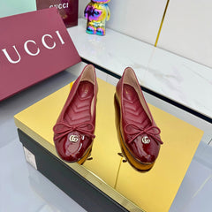 GG BALLET FLATS 25S IN RED LAMBSKIN MIX GLOSSY LEATHER WITH BOW
