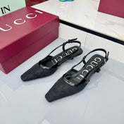 GG HIGH SLINGBACK 25S IN BLACK SEQUINED MESH FABRIC