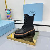 PRADA 25S LONG THICK SOLED MARTIN BOOTS 50MM IN BLACK CALFSKIN