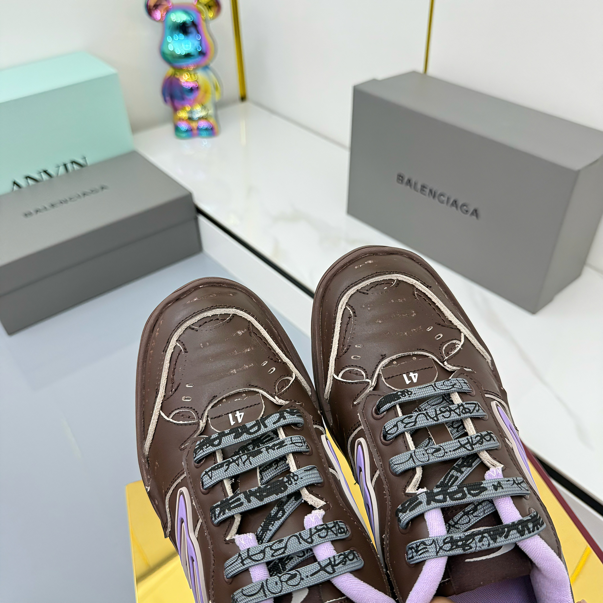 BALENCIAGA 25S SNEAKERS IN DEEP BROWN LEATHER