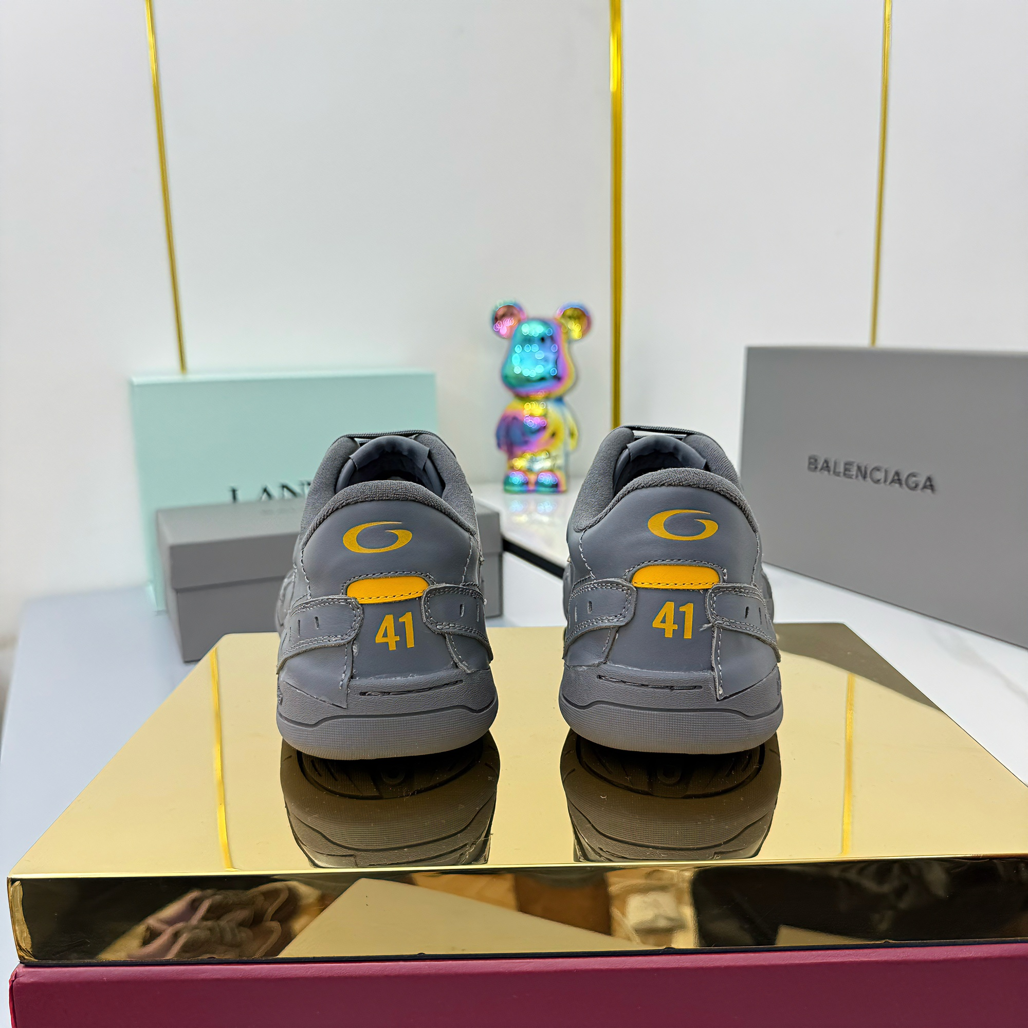 BALENCIAGA 25S SNEAKERS IN DARK GREY MIX YELLOW LEATHER