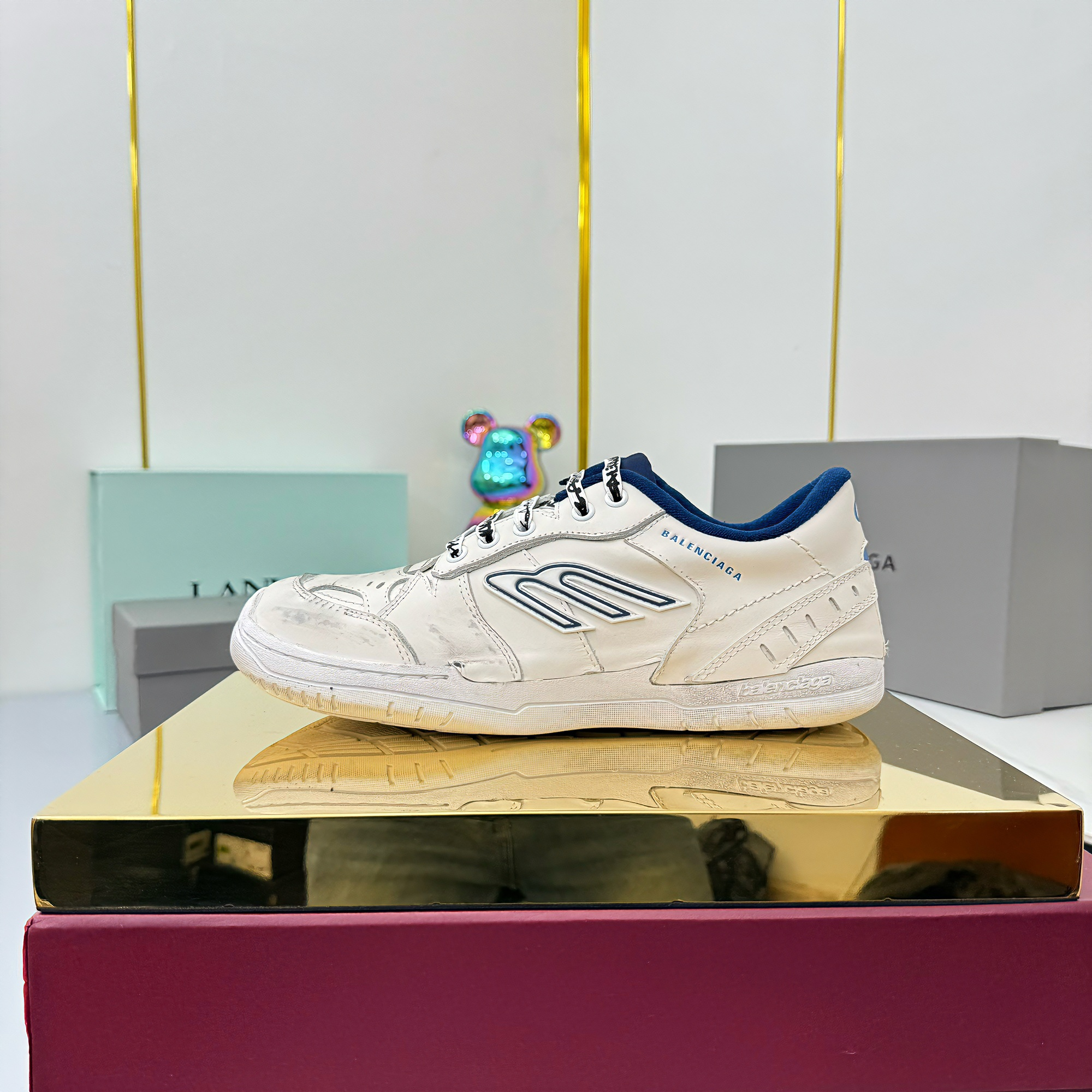 BALENCIAGA 25S SNEAKERS IN WHITE MIX DARK BLUE LEATHER