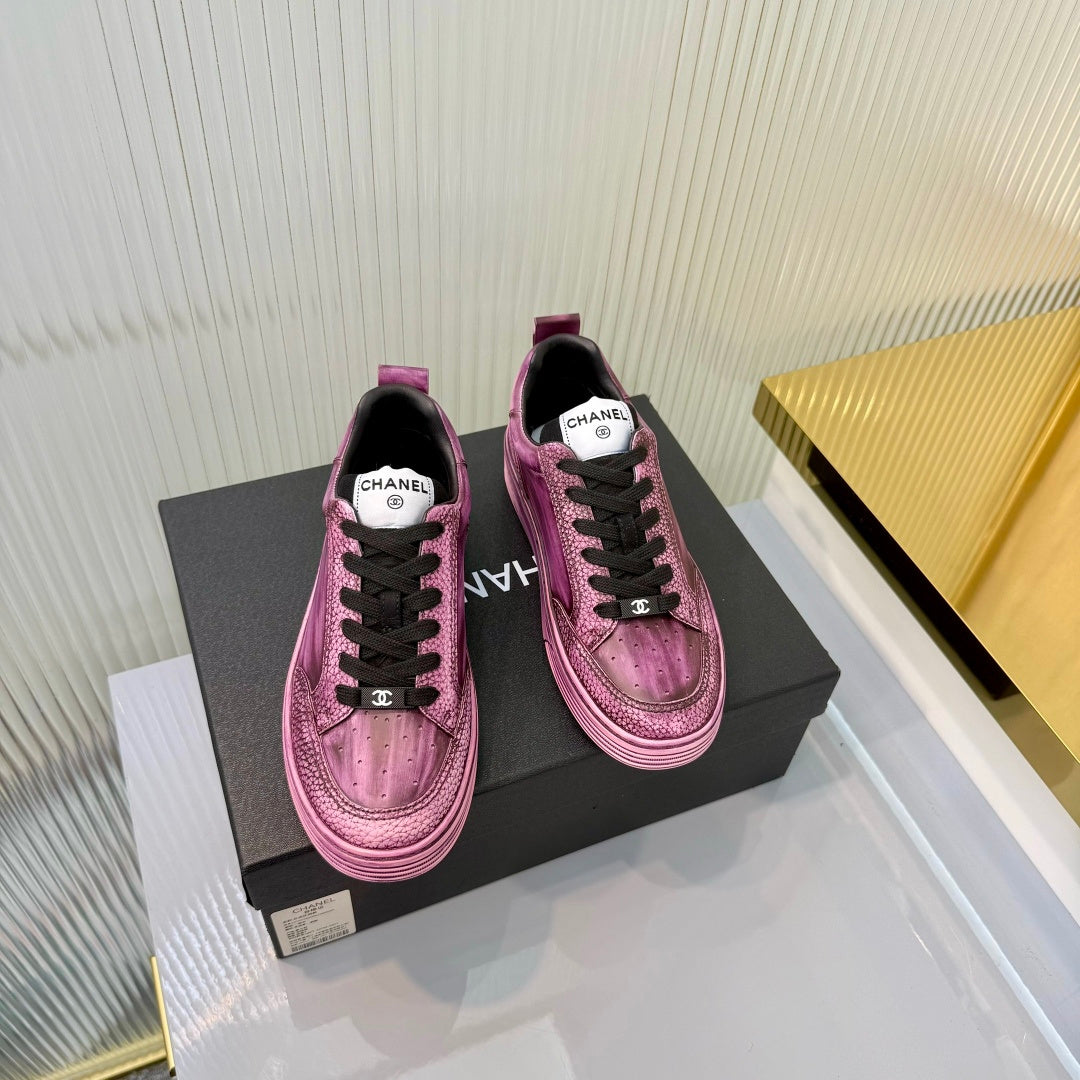 CHANEL 26S LOW-TOP SNEAKERS IN PURPLE PINK CALFSKIN