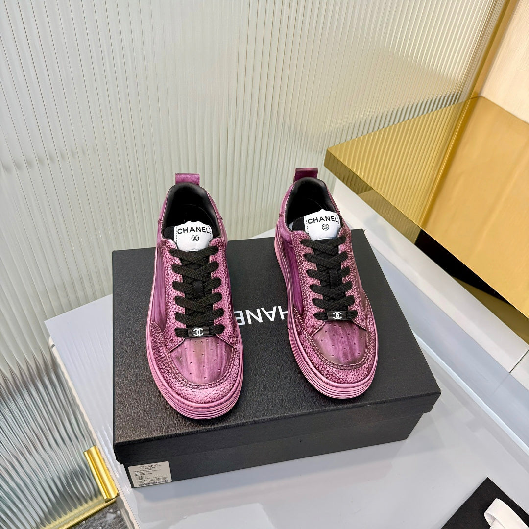 CHANEL 26S LOW-TOP SNEAKERS IN PURPLE PINK CALFSKIN