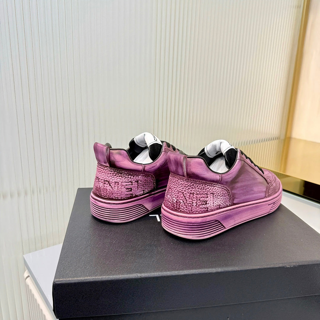CHANEL 26S LOW-TOP SNEAKERS IN PURPLE PINK CALFSKIN