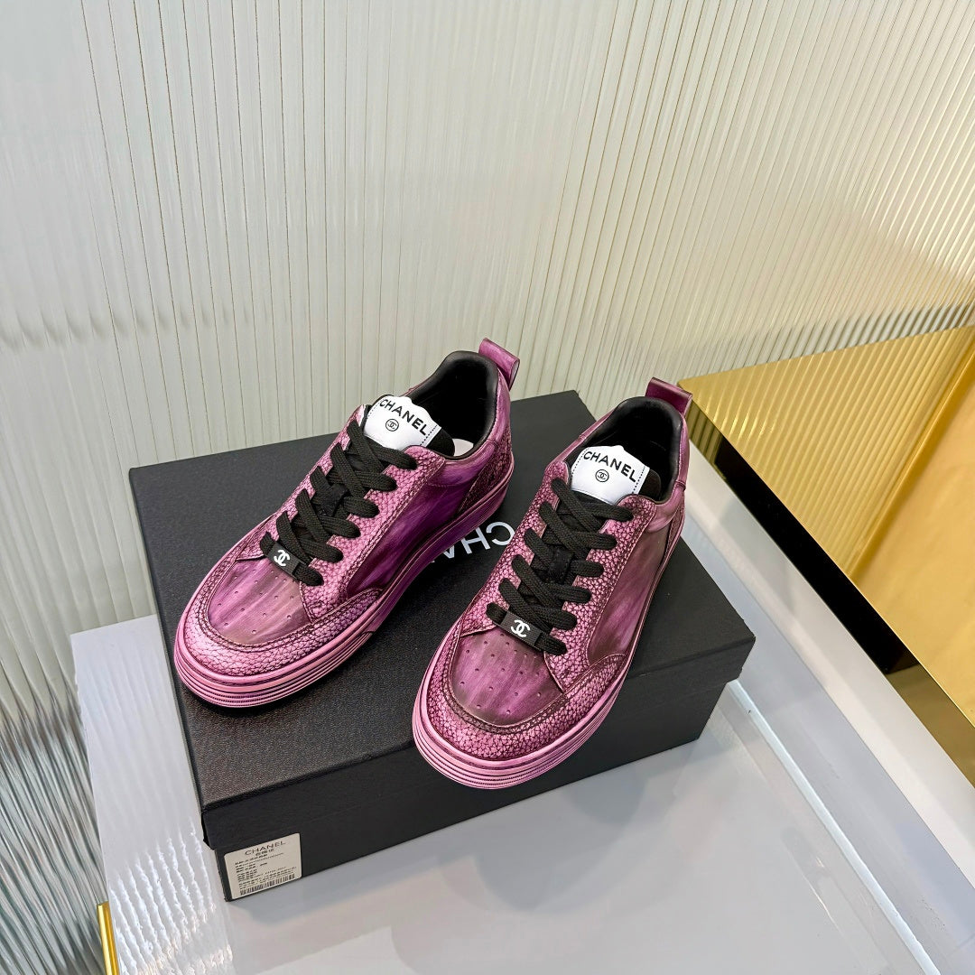 CHANEL 26S LOW-TOP SNEAKERS IN PURPLE PINK CALFSKIN