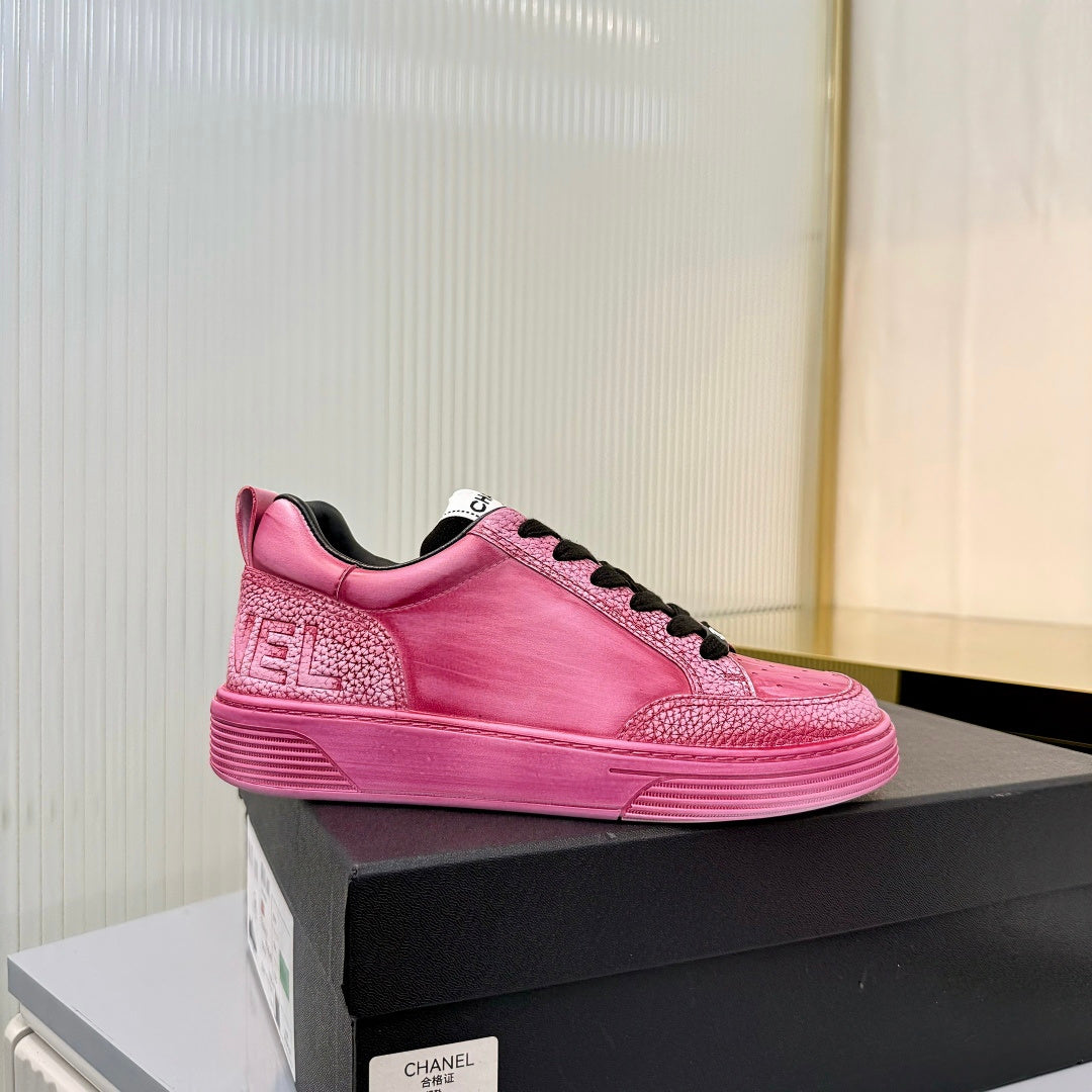 CHANEL 26S LOW-TOP SNEAKERS IN DARK PINK CALFSKIN