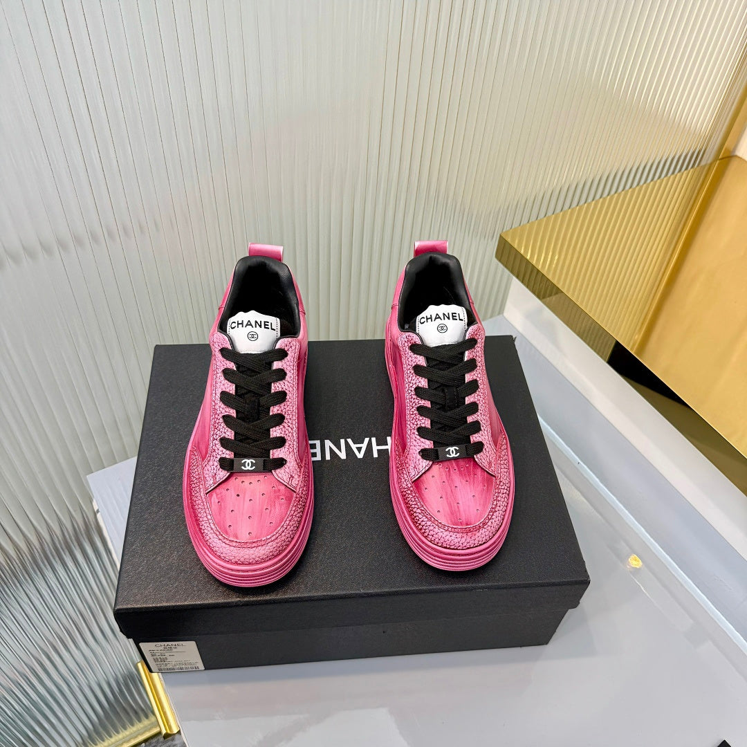 CHANEL 26S LOW-TOP SNEAKERS IN DARK PINK CALFSKIN