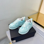 CHANEL 26S LOW-TOP SNEAKERS IN LIGHT MINT BLUE GRAFFITI PATTERN CALFSKIN