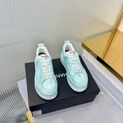CHANEL 26S LOW-TOP SNEAKERS IN LIGHT MINT BLUE GRAFFITI PATTERN CALFSKIN
