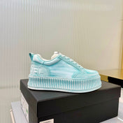 CHANEL 26S LOW-TOP SNEAKERS IN LIGHT MINT BLUE GRAFFITI PATTERN CALFSKIN