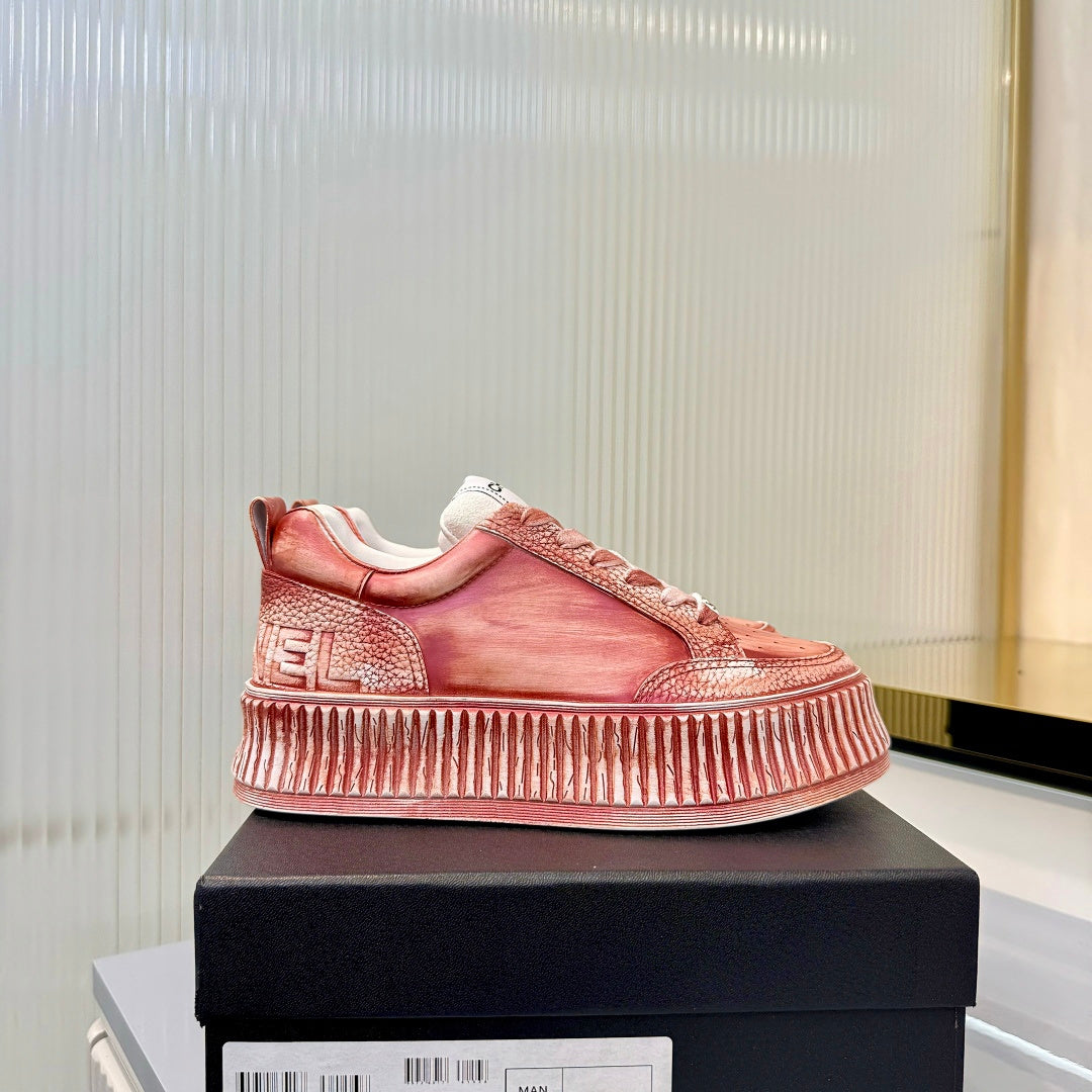 CHANEL 26S LOW-TOP SNEAKERS IN PINK GRAFFITI PATTERN CALFSKIN