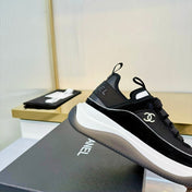 CHANEL 26S PLATFORM SNEAKERS IN BLACK MIX WHITE SUEDE WITH CC LOGO