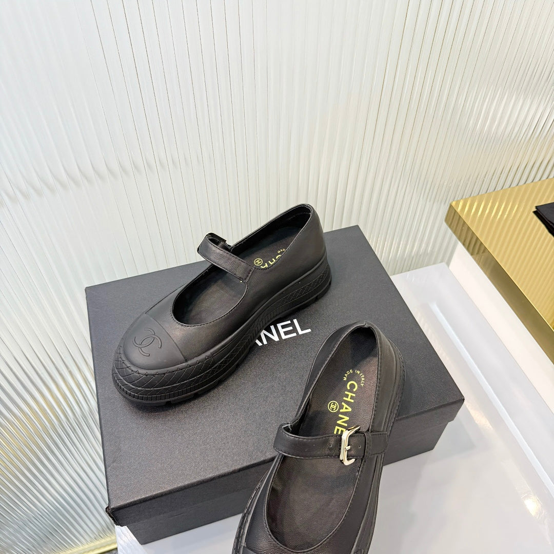 CHANEL 26S PLATFORM MARY JANE SHOES IN BLACK LAMBSKIN