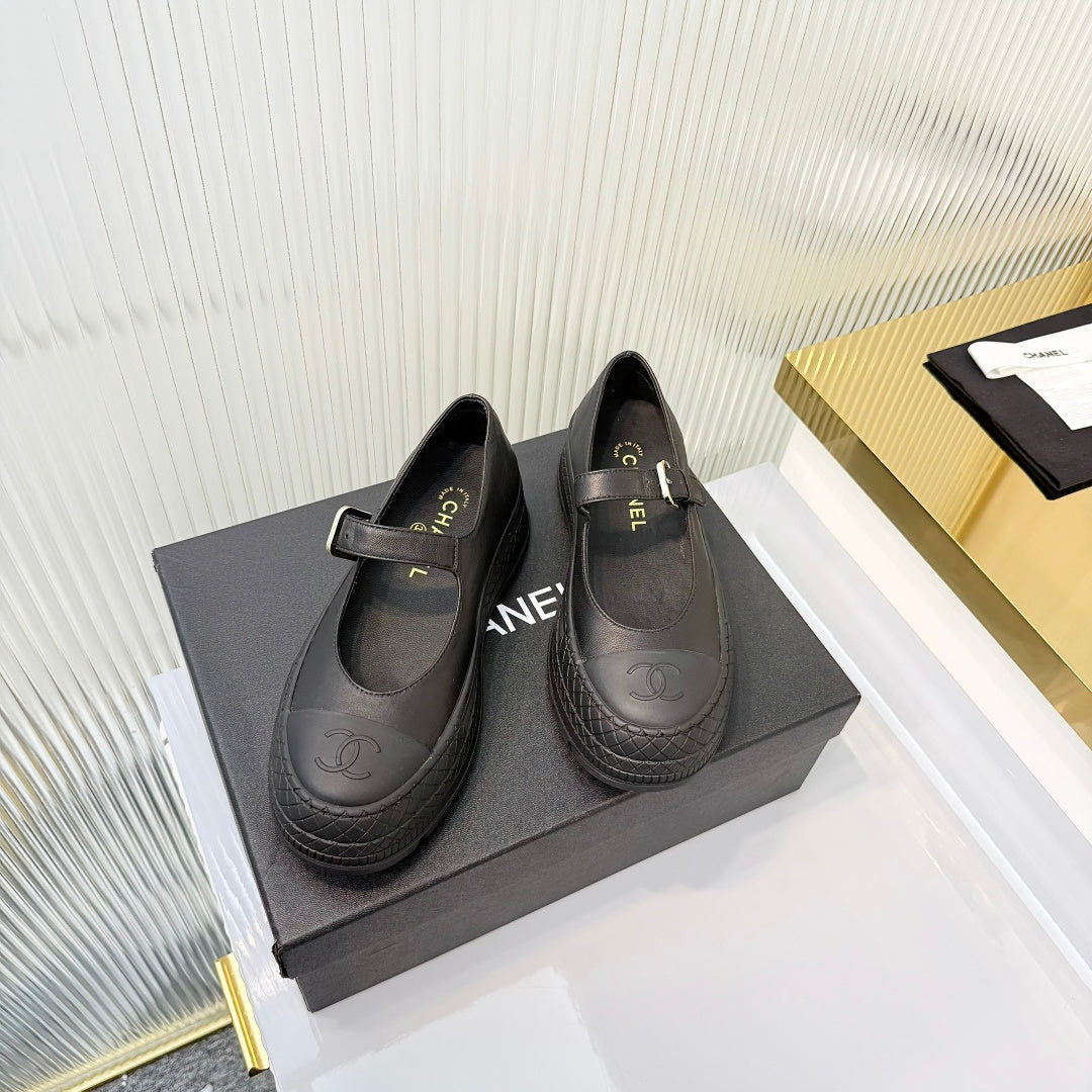 CHANEL 26S PLATFORM MARY JANE SHOES IN BLACK LAMBSKIN