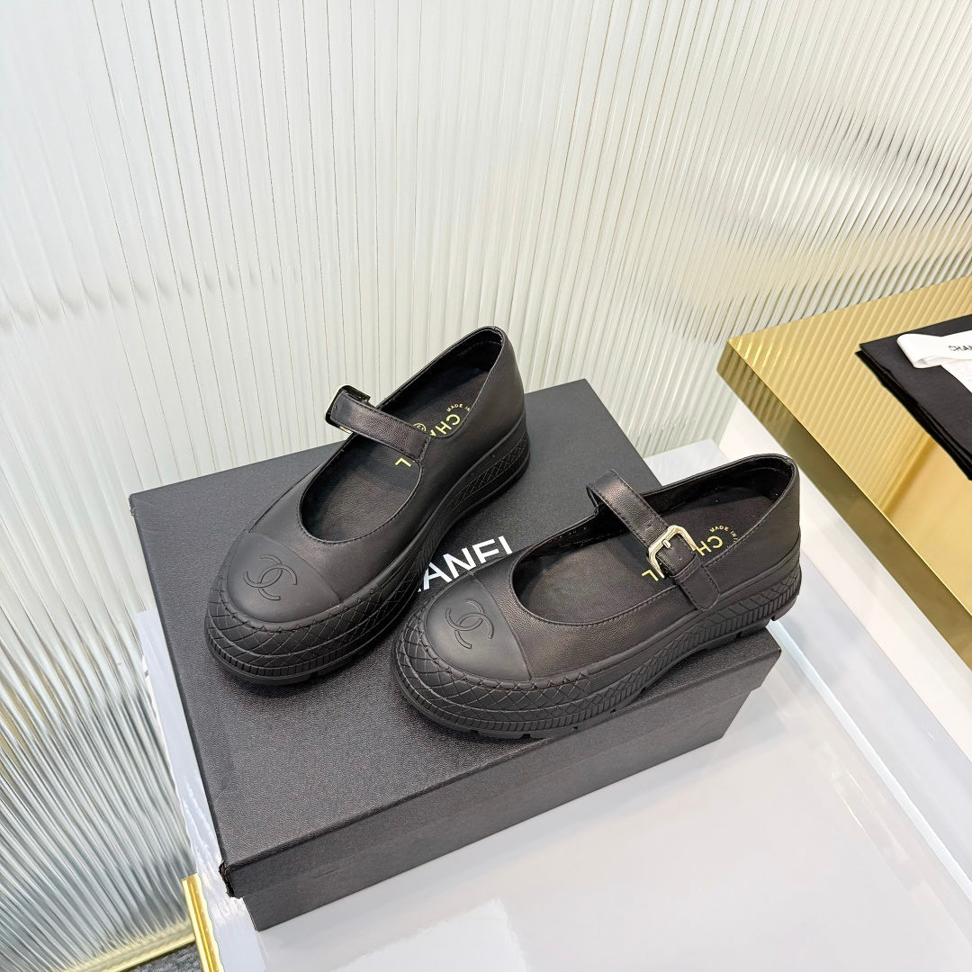 CHANEL 26S PLATFORM MARY JANE SHOES IN BLACK LAMBSKIN