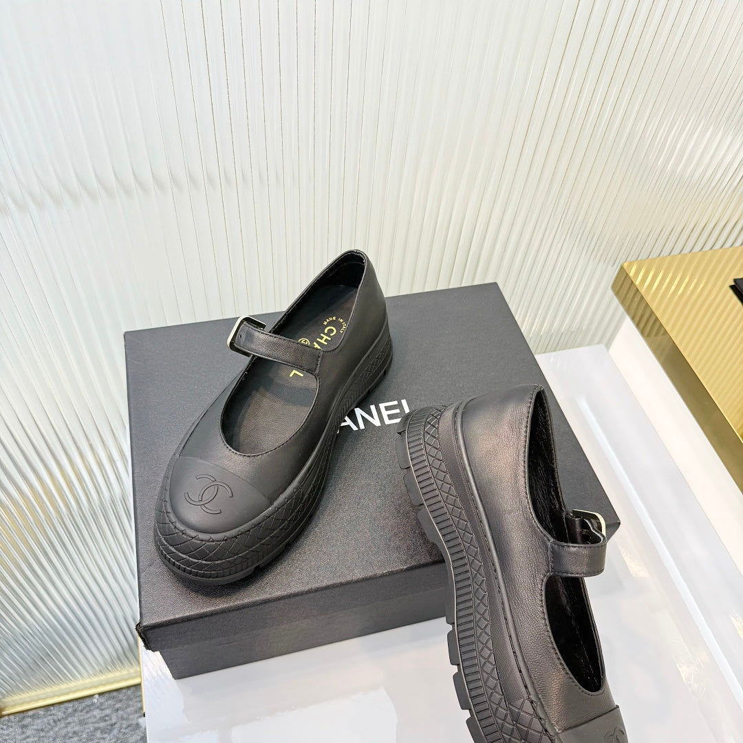CHANEL 26S PLATFORM MARY JANE SHOES IN BLACK LAMBSKIN