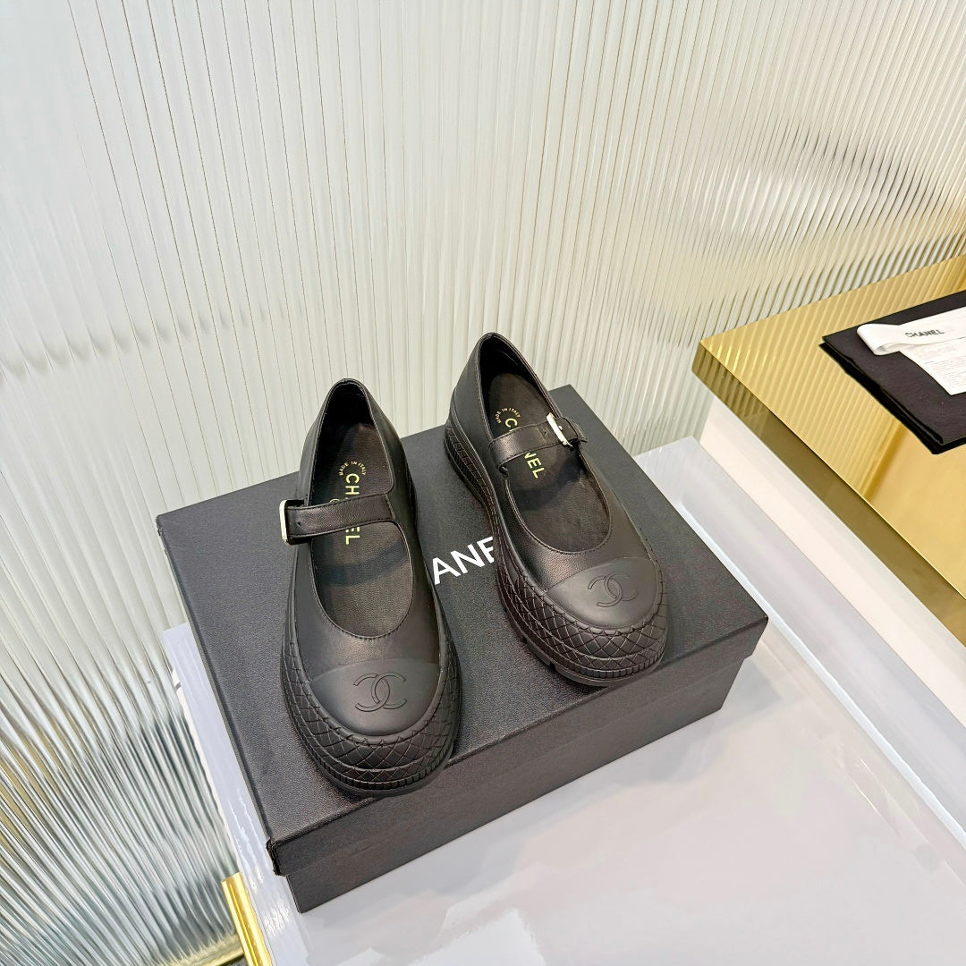CHANEL 26S PLATFORM MARY JANE SHOES IN BLACK LAMBSKIN
