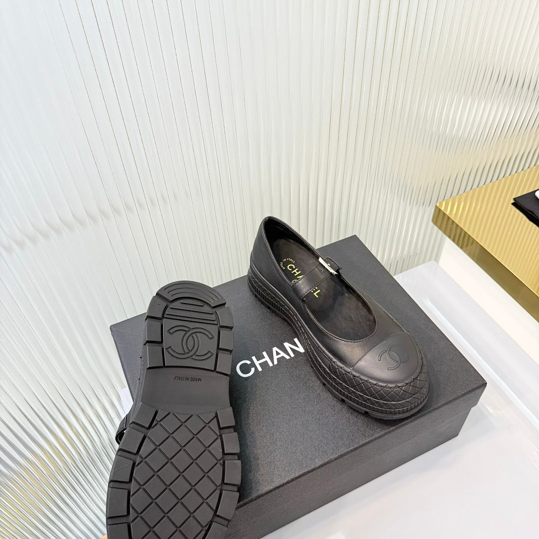 CHANEL 26S PLATFORM MARY JANE SHOES IN BLACK LAMBSKIN