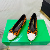 CHANEL 26S FLAT SHOES IN LIGHT ORANGE AND BLACK LEOPARD PRINT PONY HAIR