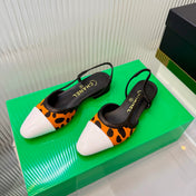 CHANEL 26S FLATS SLINGBACK IN WHITE PATENT CALFSKIN AND ORANGE PONY HAIR