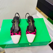 CHANEL 26S FLATS SLINGBACK IN WHITE PATENT CALFSKIN WITH DARK PINK PONY HAIR