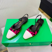 CHANEL 26S FLATS SLINGBACK IN WHITE PATENT CALFSKIN WITH DARK PINK PONY HAIR