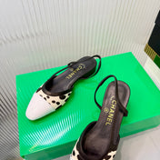 CHANEL 26S FLATS SLINGBACK IN WHITE PATENT CALFSKIN WITH LIGHT BEIGE PONY HAIR